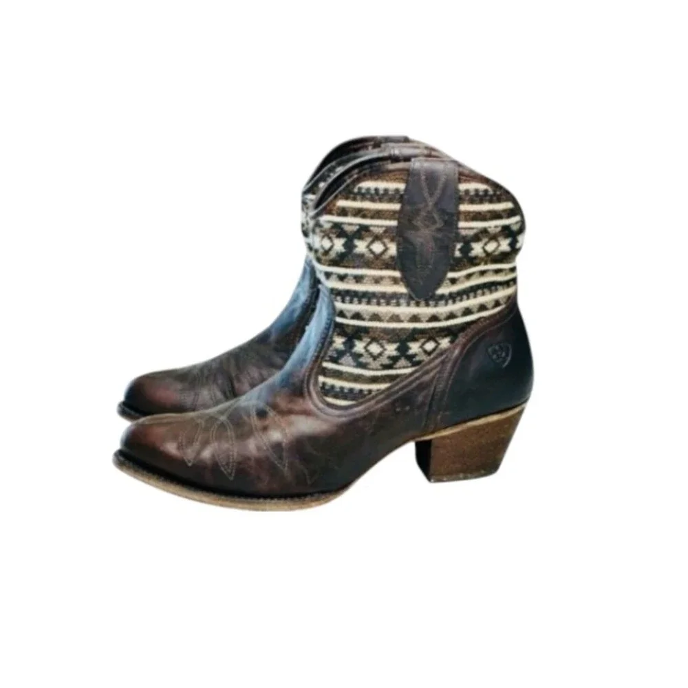 Ariat Meadow Western Ankle Boots Womens 11B Brown Leather Aztec Ankle Boots EUC - Picture 2 of 15